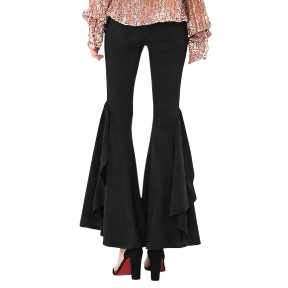 Blush Pink & Black Flared Leg Dramatic Stretch Pants - Picture 2 of 7